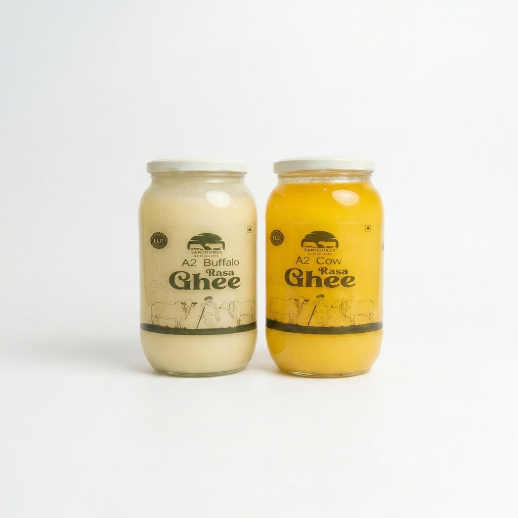 A2 Rasa Ghee Combo - Buffalo 1000ml  and Cow 1000ml  (COMBO PACK)